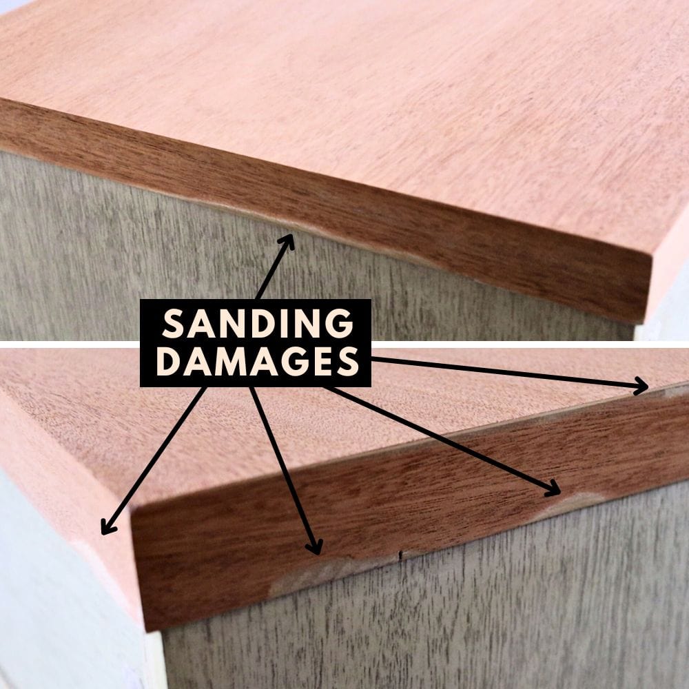 sample photos of sanding through the veneer