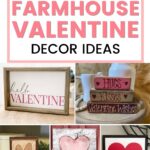 Collage of farmhouse-style Valentine’s Day decor, including heart and love-themed wooden signs.