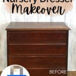 Blue nursery dresser makeover, wooden furniture painting, DIY furniture renovation, before and after furniture update, kid's room storage solution.