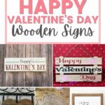 Collage of Valentines Day wooden signs with various Happy Valentines Day designs and decorative styles.