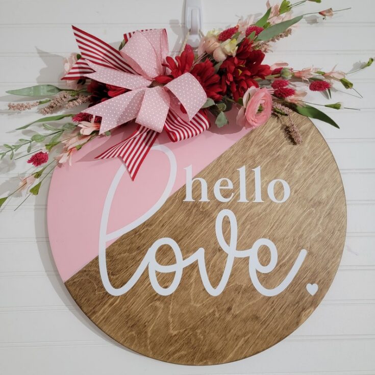 HELLO LOVE Pink Wooden Floral Valentine's Day Decor
