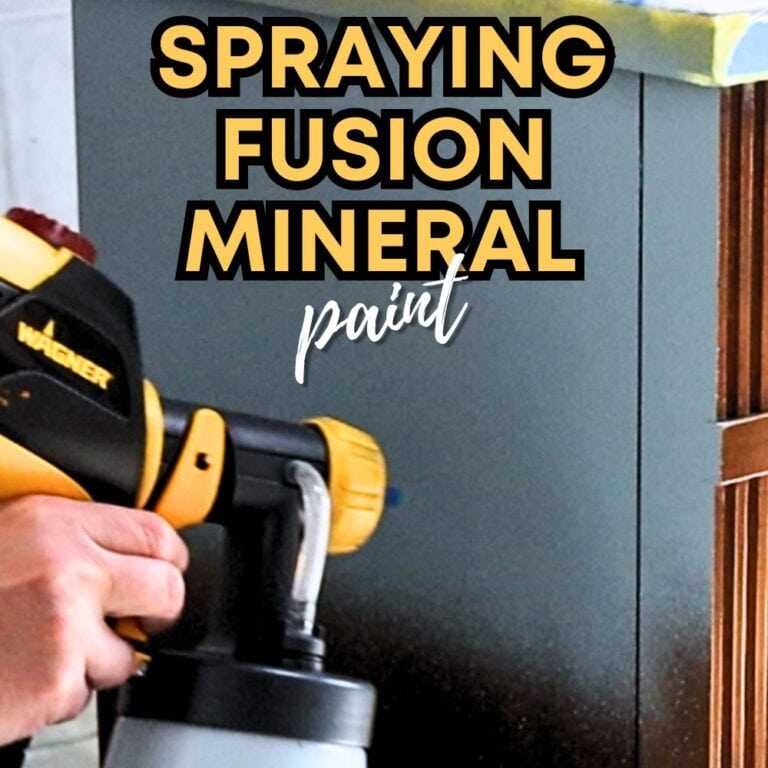 photo of spraying Fusion mineral paint with text overlay