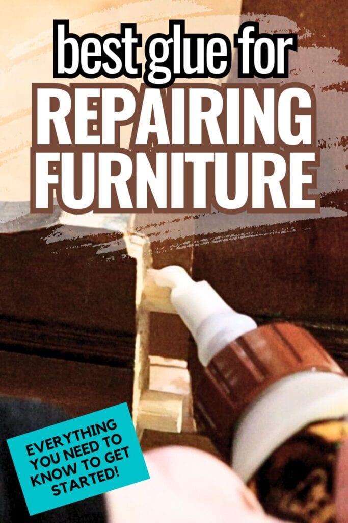 photo of repairing furniture using wood glue with text overlay