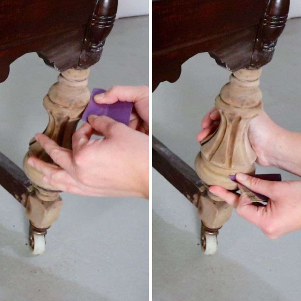 photo of sanding spindle with a folded sandpaper 