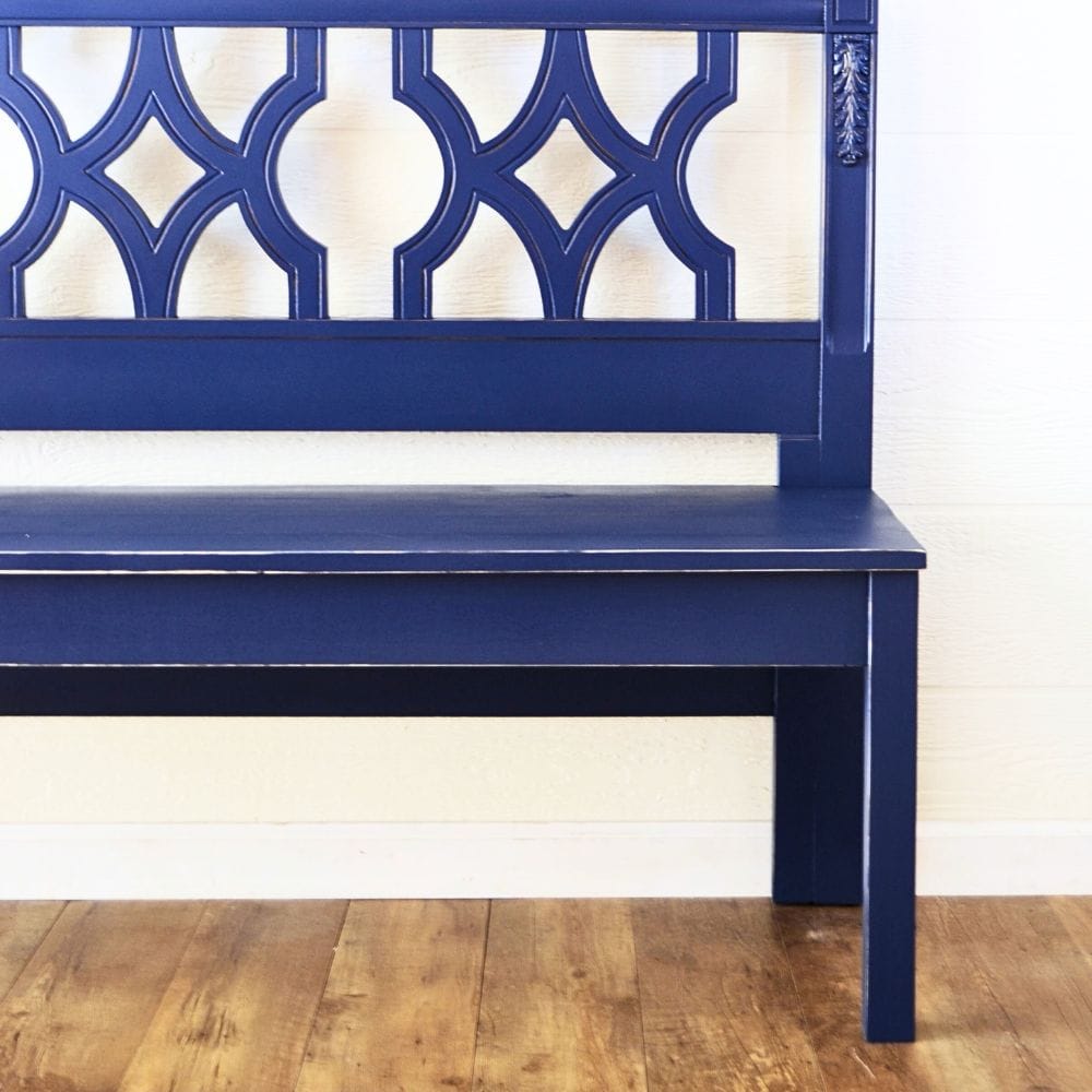 close up view of headboard turned into bench furniture