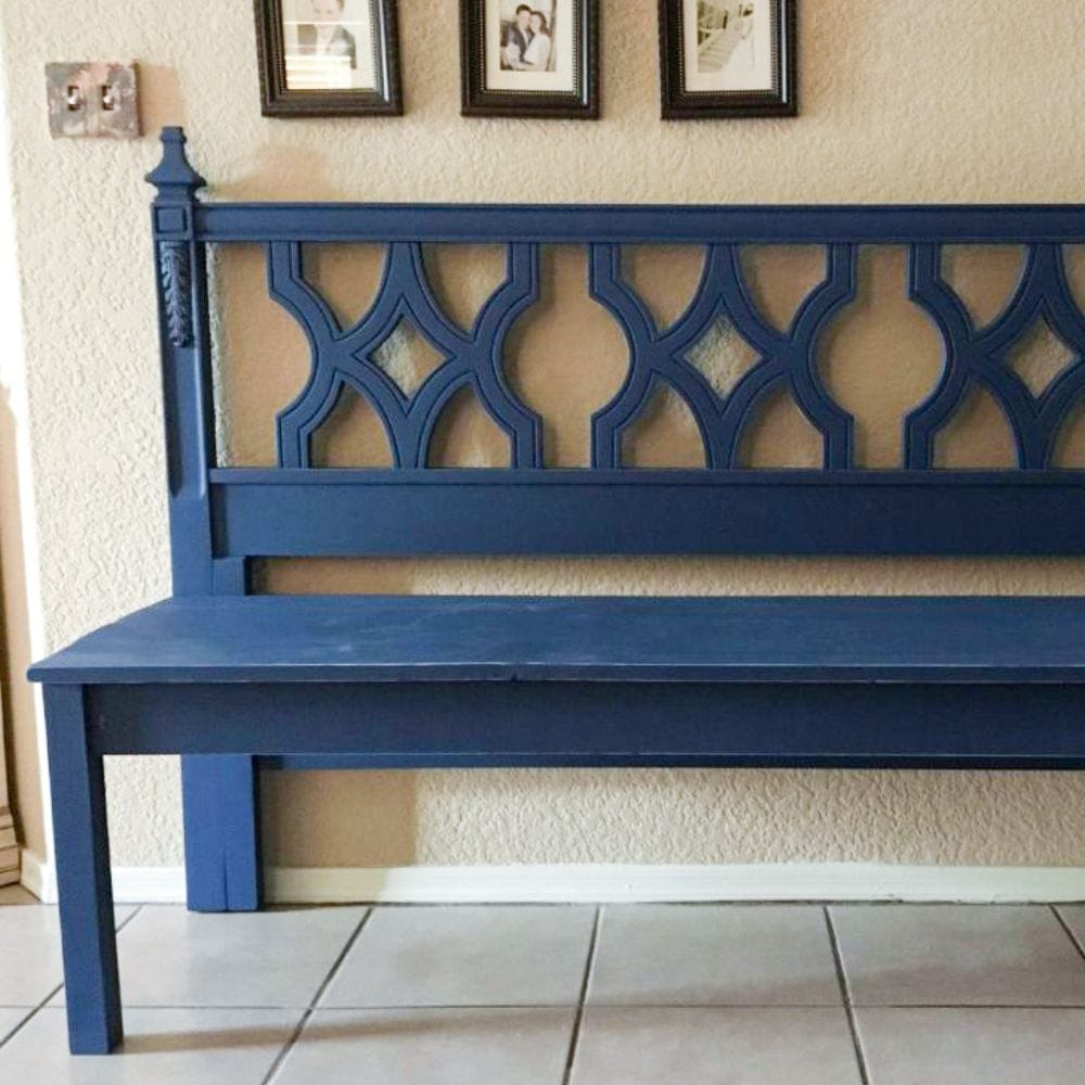 close up of headboard turned into bench furniture