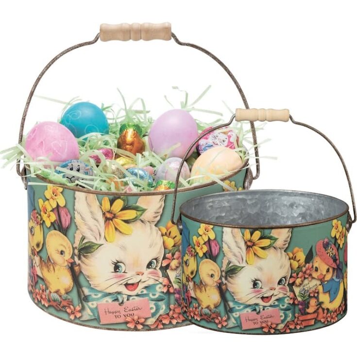 Easter Bucket Set Vintage Style Basket Metal