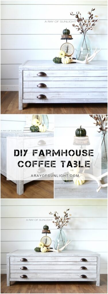 farmhouse coffee table with whitewash stain finish