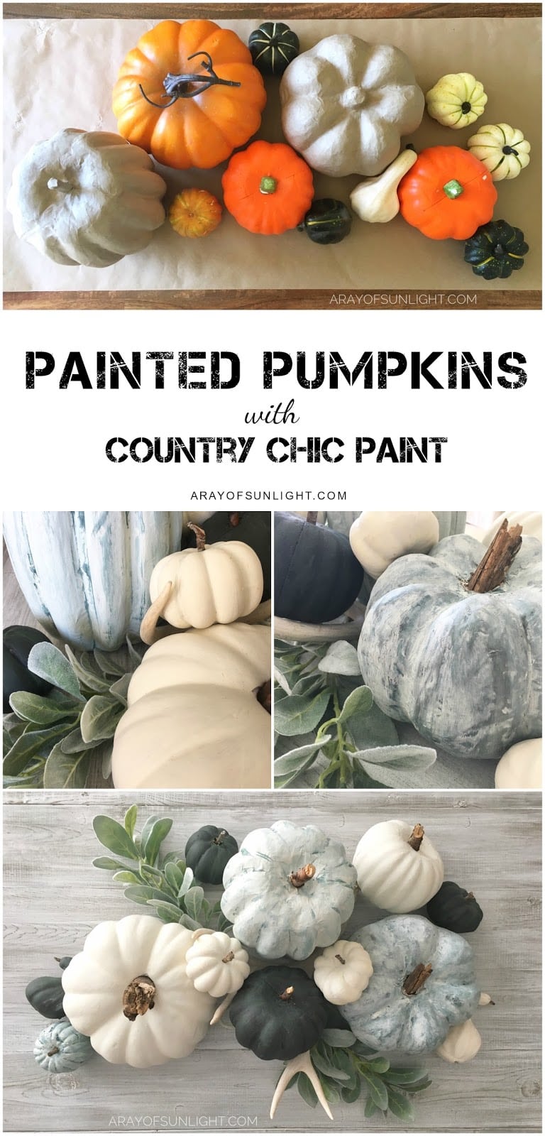 collage of chalk painted pumpkins