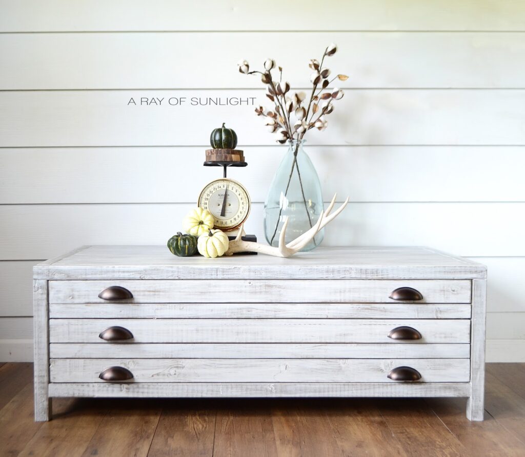 whitewashed wooden coffee table