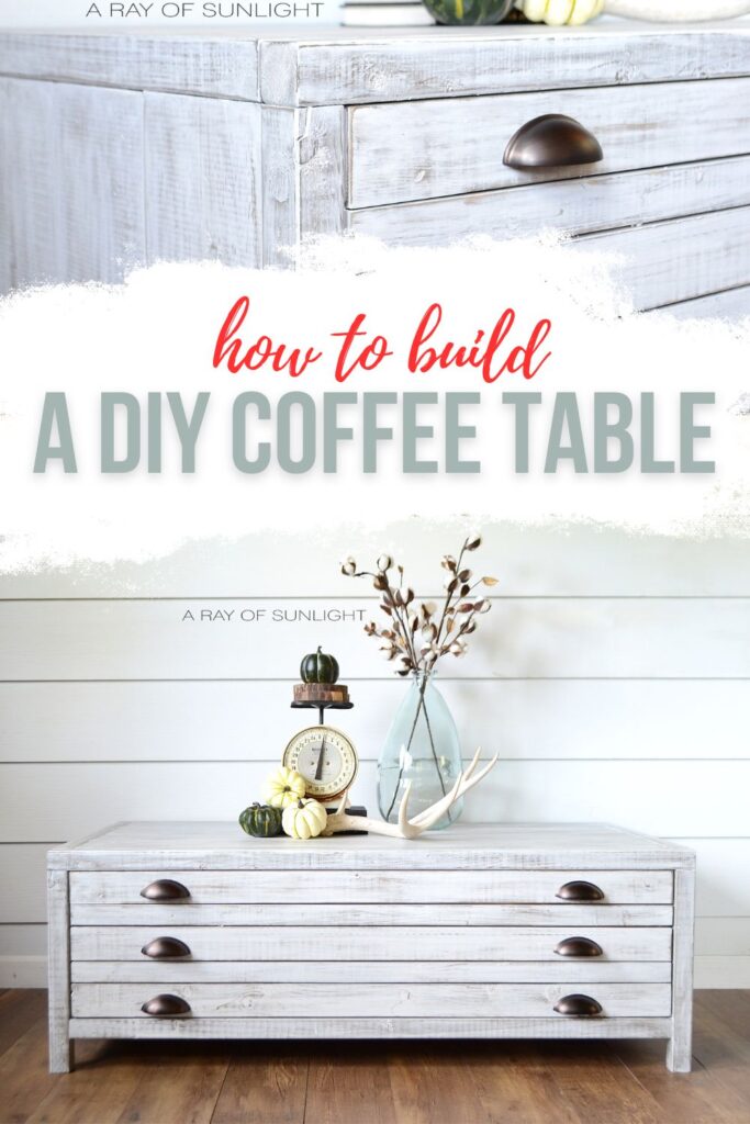 photo of DIY coffee table with text overlay