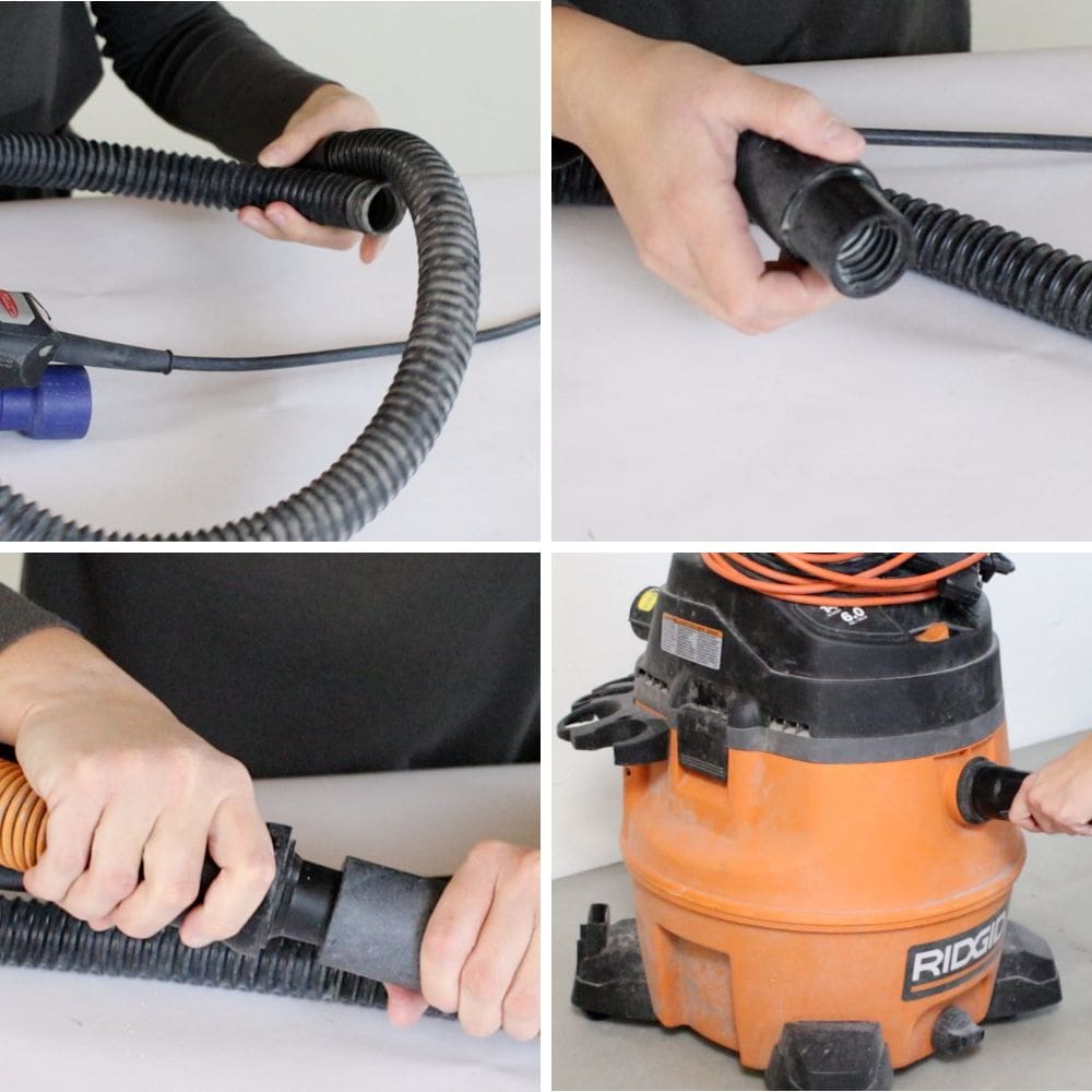 photo of attaching surfprep sander to a vacuum using a vacuum hose reducer