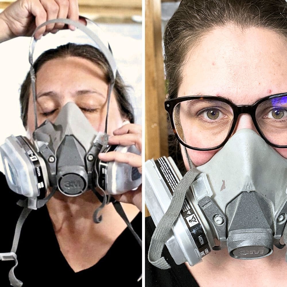 photo of wearing a respirator before removing dust from furniture