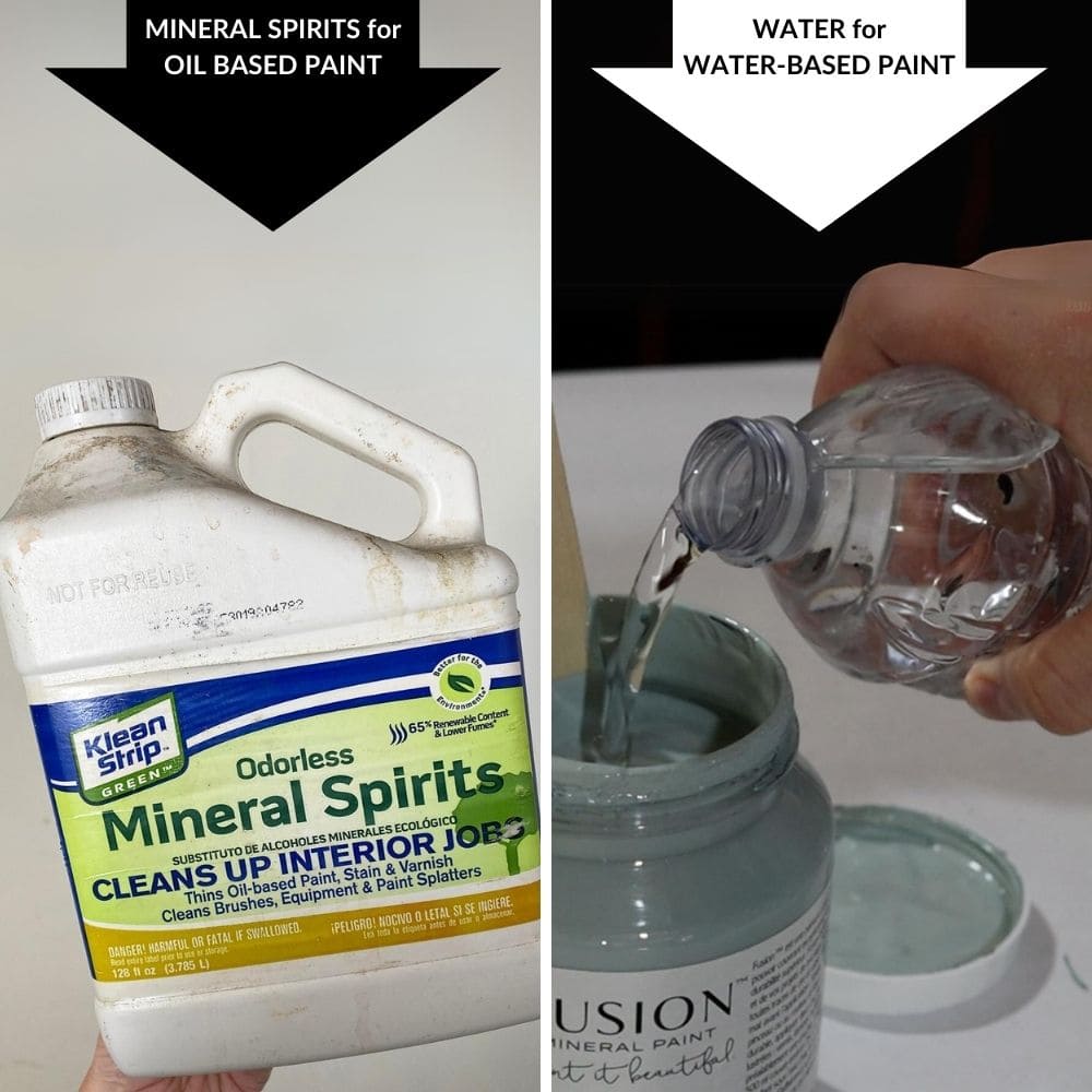 photo of mineral spirit and water to use for thinning paint