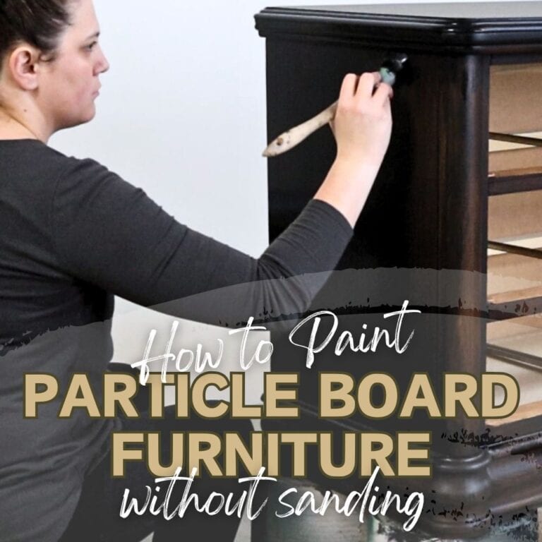 photo of painting particle board furniture with text overlay