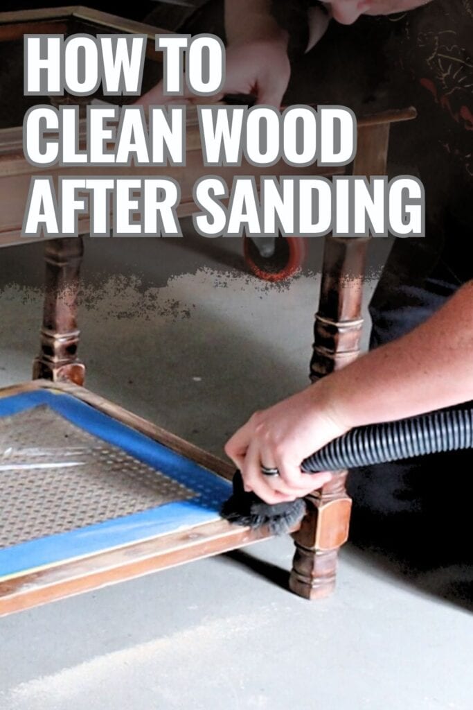 photo of removing dust after sanding with text overlay