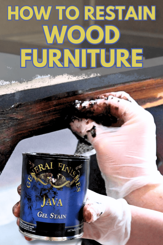 photo of restaining furniture with text overlay