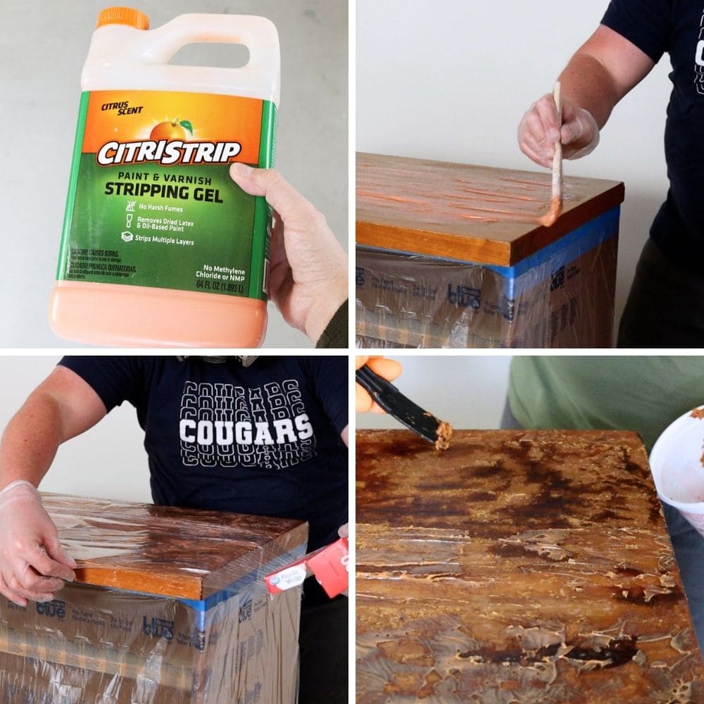 photo of stripping old finish on top using citristrip