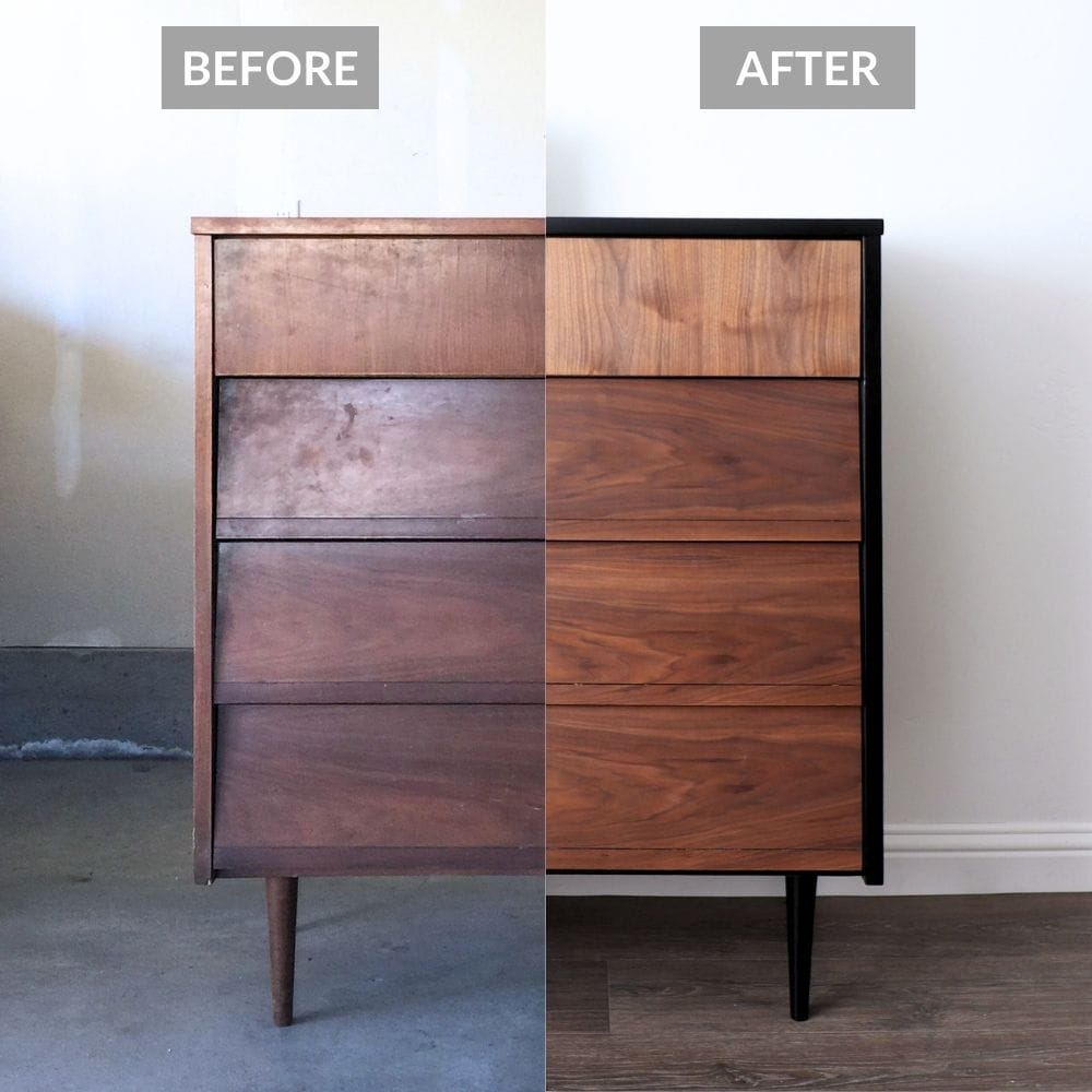 before and after of a two tone dresser