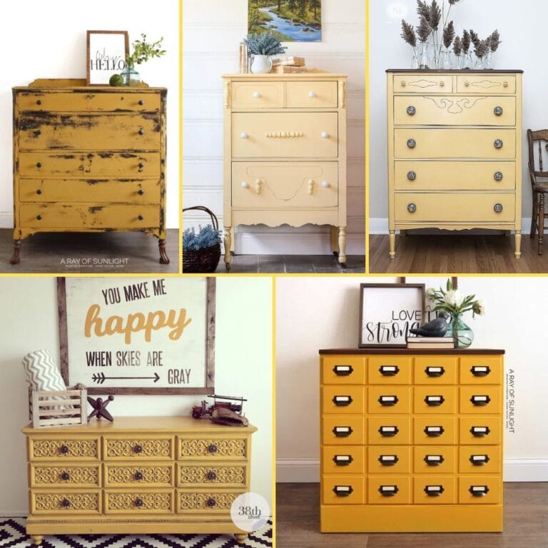 photo collage of yellow dresser SQ