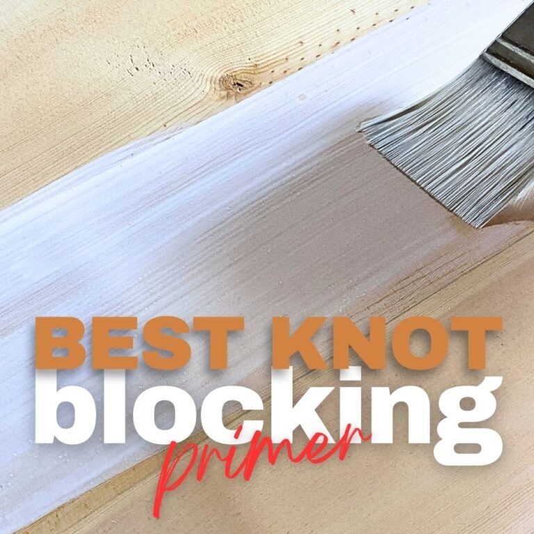 photo of applying primer onto wood knot with text overlay