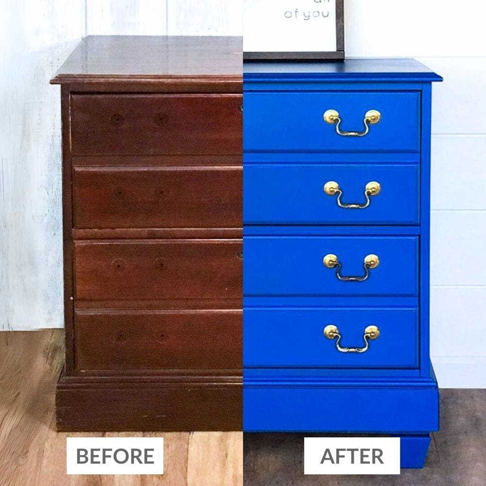 before and after painting a Kids Dresser