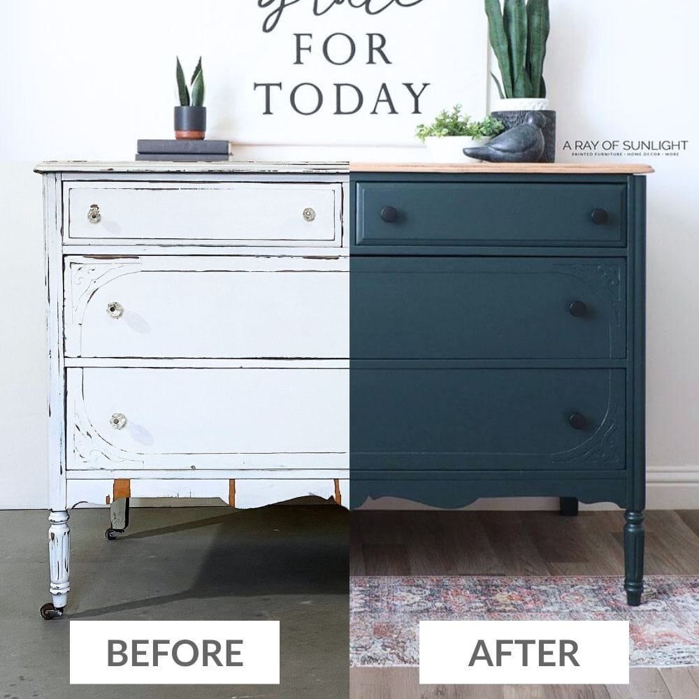 before and after painting the dresser 