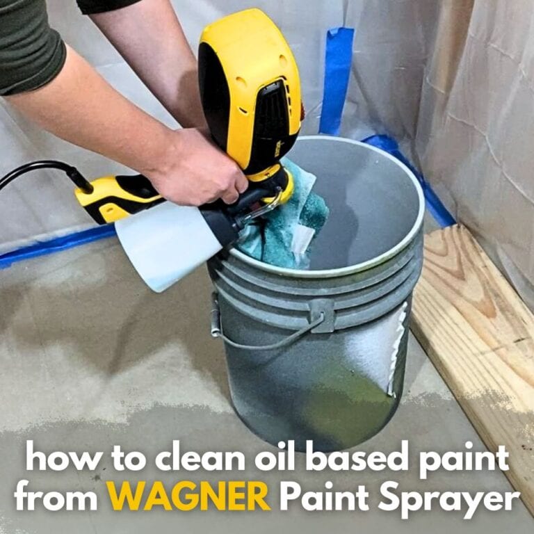 photo of cleaning Wagner paint sprayer with text overlay