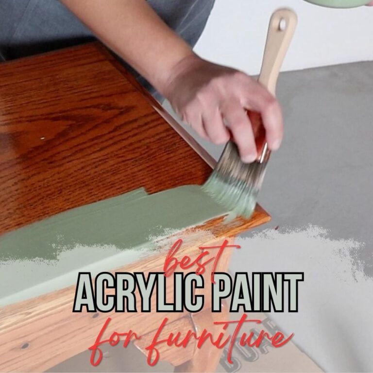 photo of painting acrylic paint onto furniture with text overlay