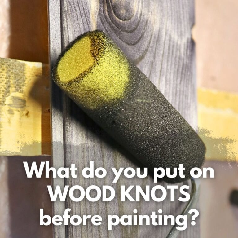photo of painting over wood knots with text overlay SQ