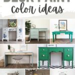 Collage of eight painted desks in various colors and styles, with text reading Desk Paint Color Ideas.