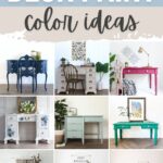 A collage of nine painted desks in various colors and styles, with the text Desk Paint Color Ideas above them.