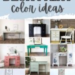 Collage of painted desks in various colors and styles, with the text Desk Paint Color Ideas at the top.