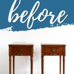 Two matching wooden side tables before chalk painting