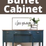 Teal blue buffet cabinet with stained wood top