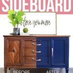 A sideboard half unpainted, half painted navy blue