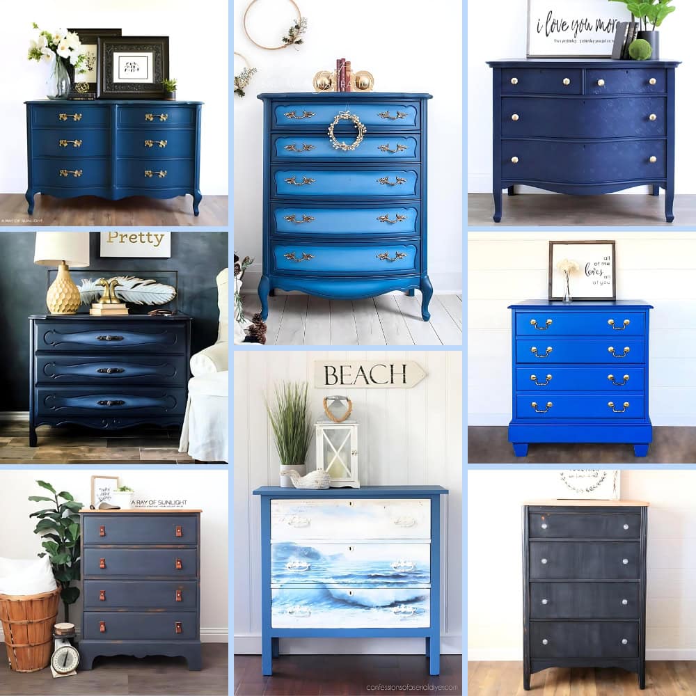photo collage of blue painted dressers