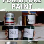 Collage of different green furniture paint cans and jars, with the text 10+ Best Green Furniture Paint.