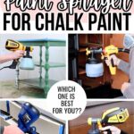 Four different paint sprayers being used to apply chalk paint to various furniture pieces.