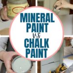 Four images show people painting furniture with different paints and tools. Text: Mineral Paint vs Chalk Paint.