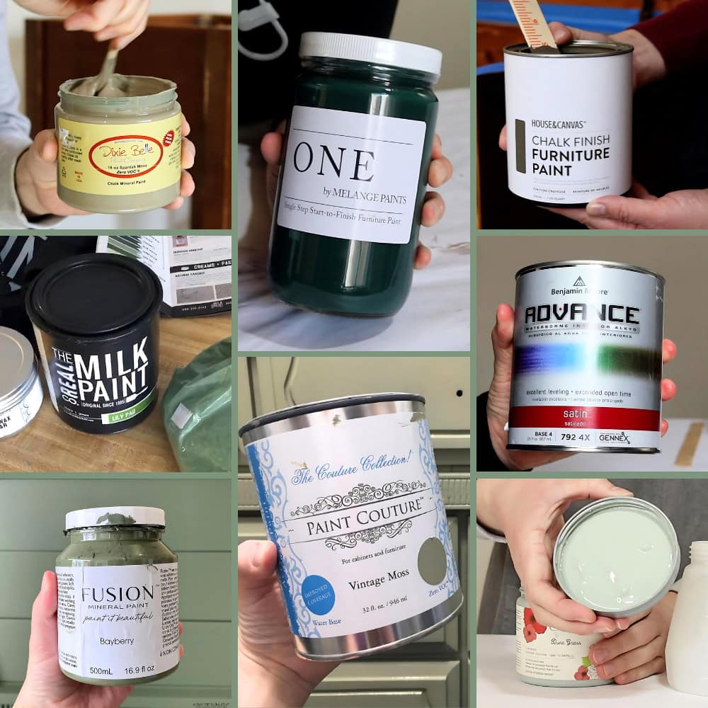 Photo collage of green furniture paints