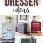 Collage of five small dressers in various colors and styles, with text: Small Room Dresser Ideas.