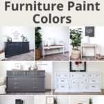 Collage of furniture pieces painted in neutral colors, including black, white, gray, and beige tones.
