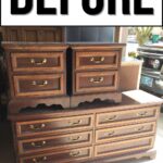 A worn, brown wooden dresser with multiple drawers, labeled BEFORE at the top.