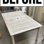 A weathered wooden table with a BEFORE label at the top of the image.