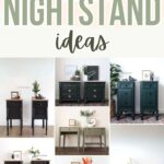 Collage of various tall nightstand designs and decor ideas, featuring different colors and styles.