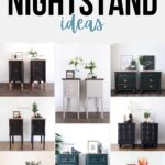 Collage of nine tall nightstand designs in various colors and styles, arranged under the text Tall Nightstand Ideas.
