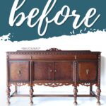 wooden buffet with ornate details before makeover