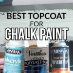 A person holding a can of chalk paint on top and three different topcoats below