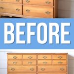 A wooden dresser with many drawers with brass handles